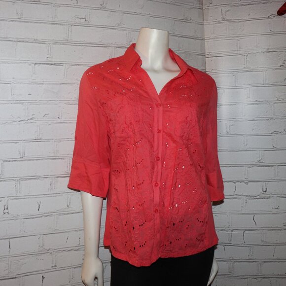 🌺 Cathy Daniels Coral Blouse – Button-Down & Breezy – Size L - Picture 5 of 6